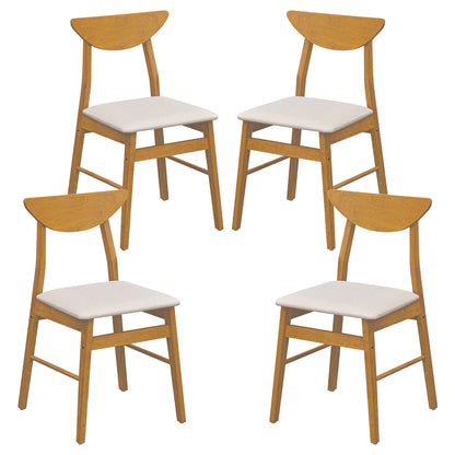 Set of 4 Upholstered Dining Chairs with Curved Backrest and Rubber Wood Frame-Natural