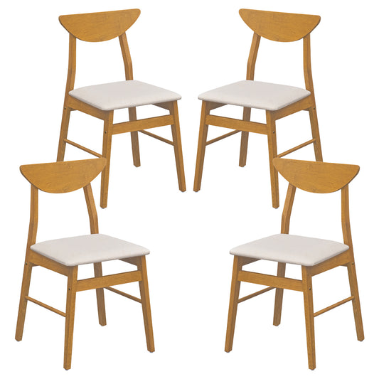 Set of 4 Upholstered Dining Chairs with Curved Backrest and Rubber Wood Frame-Natural