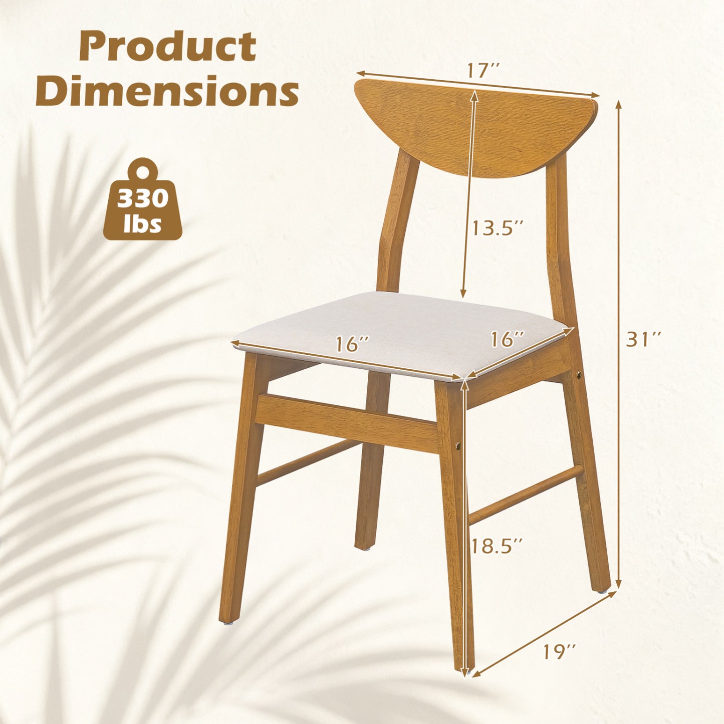 Set of 4 Upholstered Dining Chairs with Curved Backrest and Rubber Wood Frame-Natural