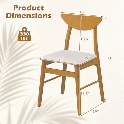 Set of 4 Upholstered Dining Chairs with Curved Backrest and Rubber Wood Frame-Natural