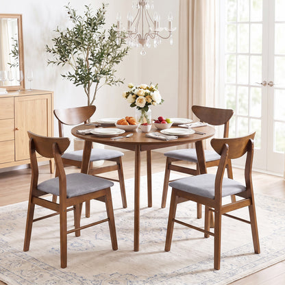 Set of 4 Upholstered Dining Chairs with Curved Backrest and Rubber Wood Frame-Natural
