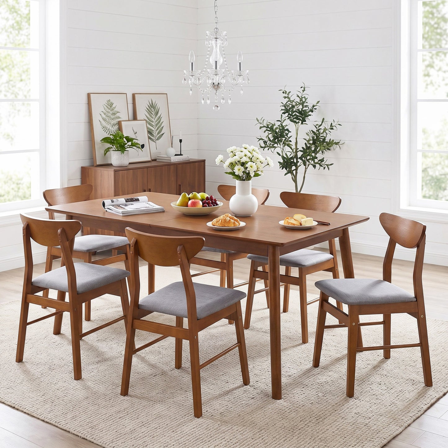 Set of 4 Upholstered Dining Chairs with Curved Backrest and Rubber Wood Frame-Natural