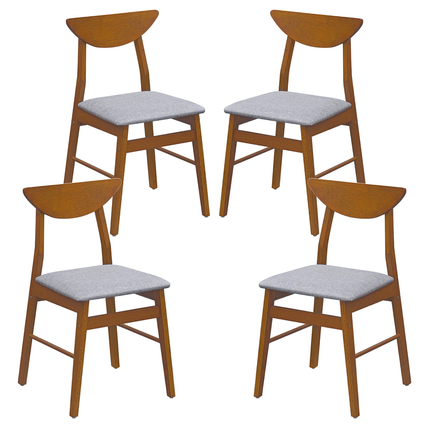 Set of 4 Upholstered Dining Chairs with Curved Backrest and Rubber Wood Frame-Natural