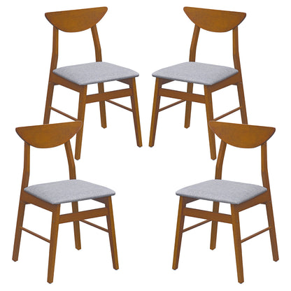 Set of 4 Upholstered Dining Chairs with Curved Backrest and Rubber Wood Frame-Natural