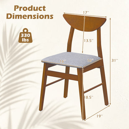 Set of 4 Upholstered Dining Chairs with Curved Backrest and Rubber Wood Frame-Natural