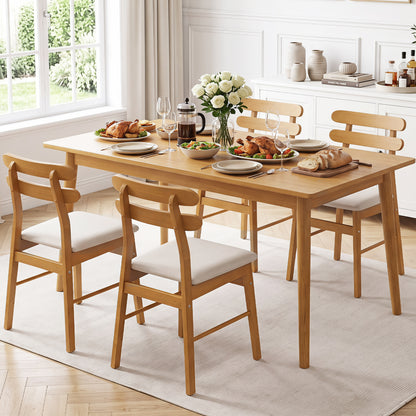 Set of 4 Upholstered Dining Chairs with Padded Seat and Solid Wood Legs-Natural