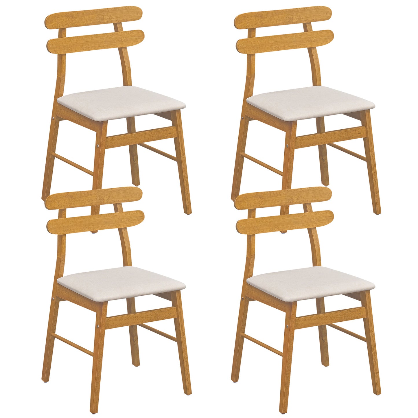 Set of 4 Upholstered Dining Chairs with Padded Seat and Solid Wood Legs-Natural