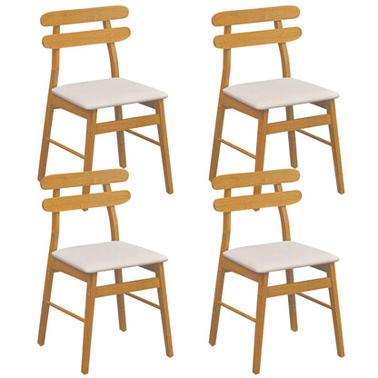 Set of 4 Upholstered Dining Chairs with Padded Seat and Solid Wood Legs-Natural