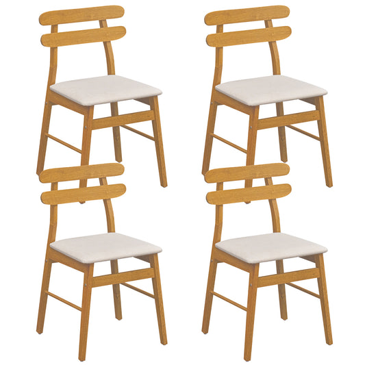 Set of 4 Upholstered Dining Chairs with Padded Seat and Solid Wood Legs-Natural