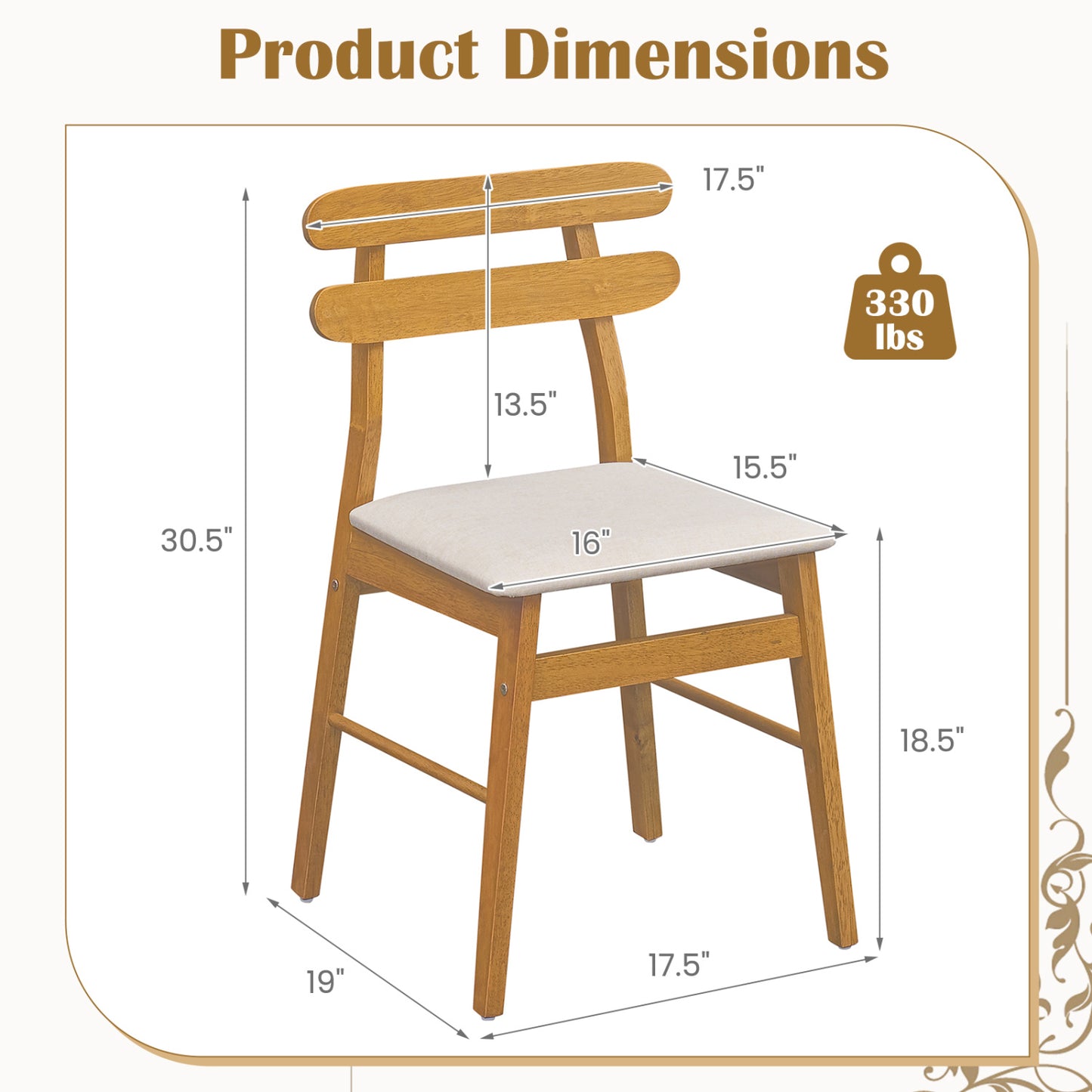 Set of 4 Upholstered Dining Chairs with Padded Seat and Solid Wood Legs-Natural