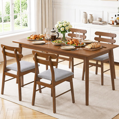 Set of 4 Upholstered Dining Chairs with Padded Seat and Solid Wood Legs-Natural