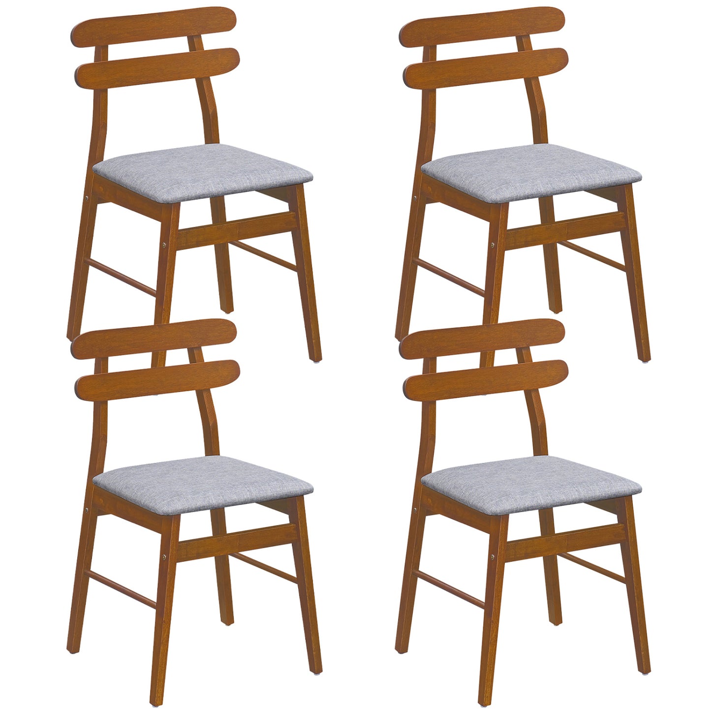 Set of 4 Upholstered Dining Chairs with Padded Seat and Solid Wood Legs-Natural