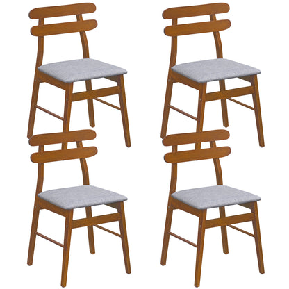 Set of 4 Upholstered Dining Chairs with Padded Seat and Solid Wood Legs-Natural