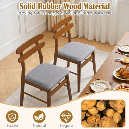 Set of 4 Upholstered Dining Chairs with Padded Seat and Solid Wood Legs-Natural