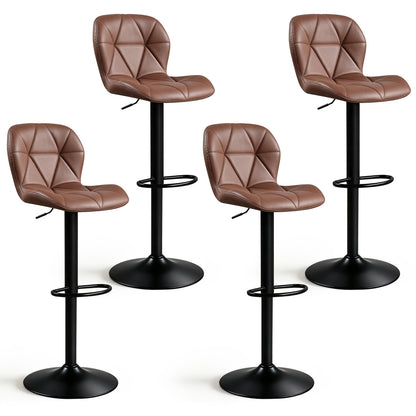 Set of 4 Upholstered Swivel Bar Stools with Adjustable Height and Curved Backs-Black