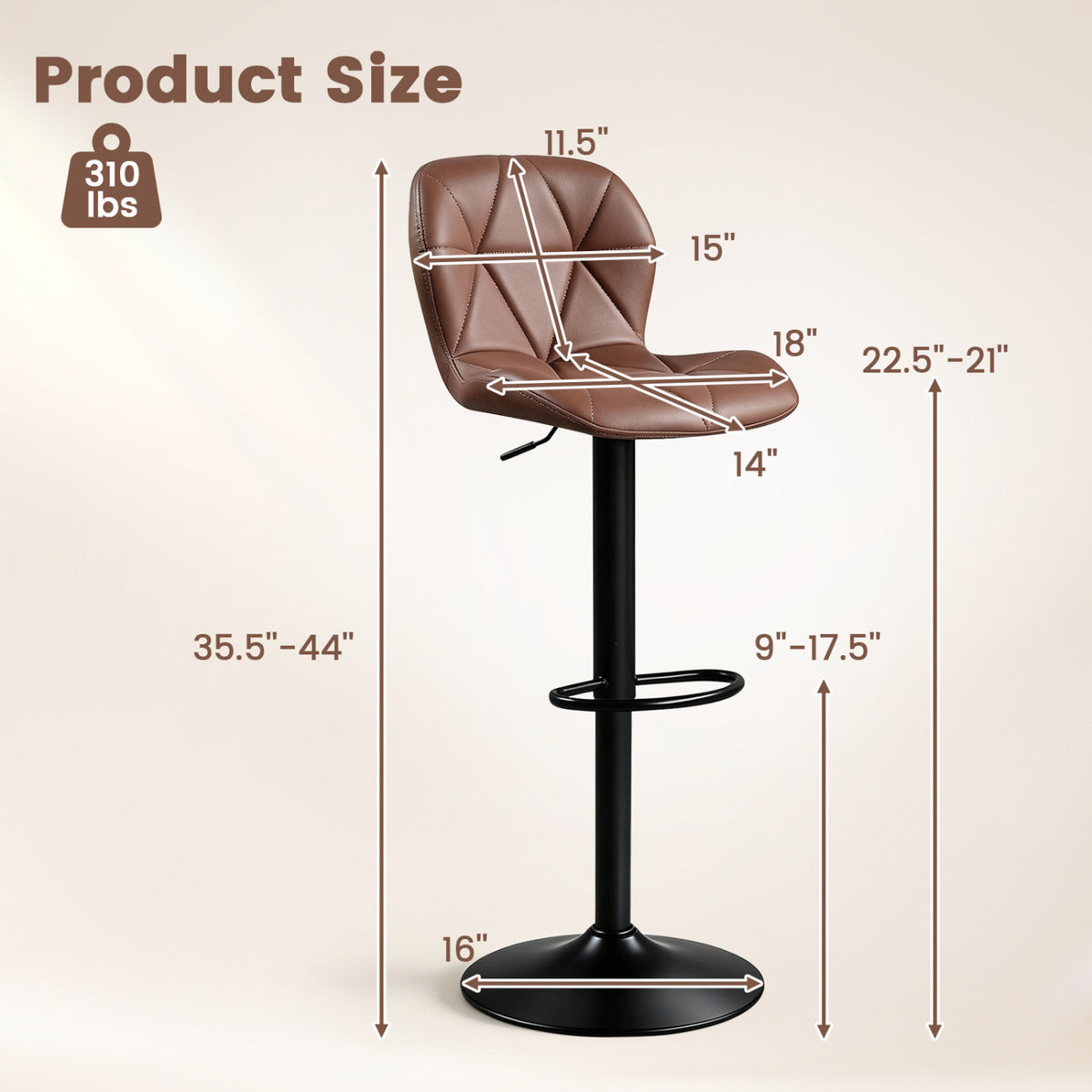 Set of 4 Upholstered Swivel Bar Stools with Adjustable Height and Curved Backs-Black