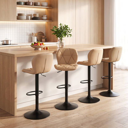 Set of 4 Upholstered Swivel Bar Stools with Adjustable Height and Curved Backs-Black