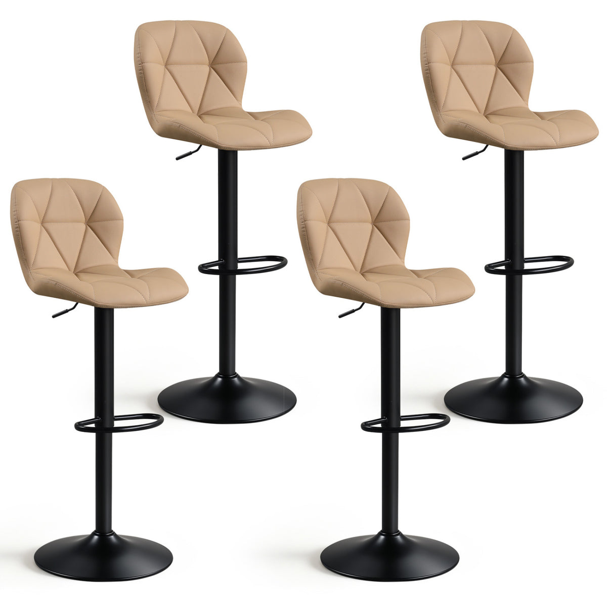 Set of 4 Upholstered Swivel Bar Stools with Adjustable Height and Curved Backs-Black