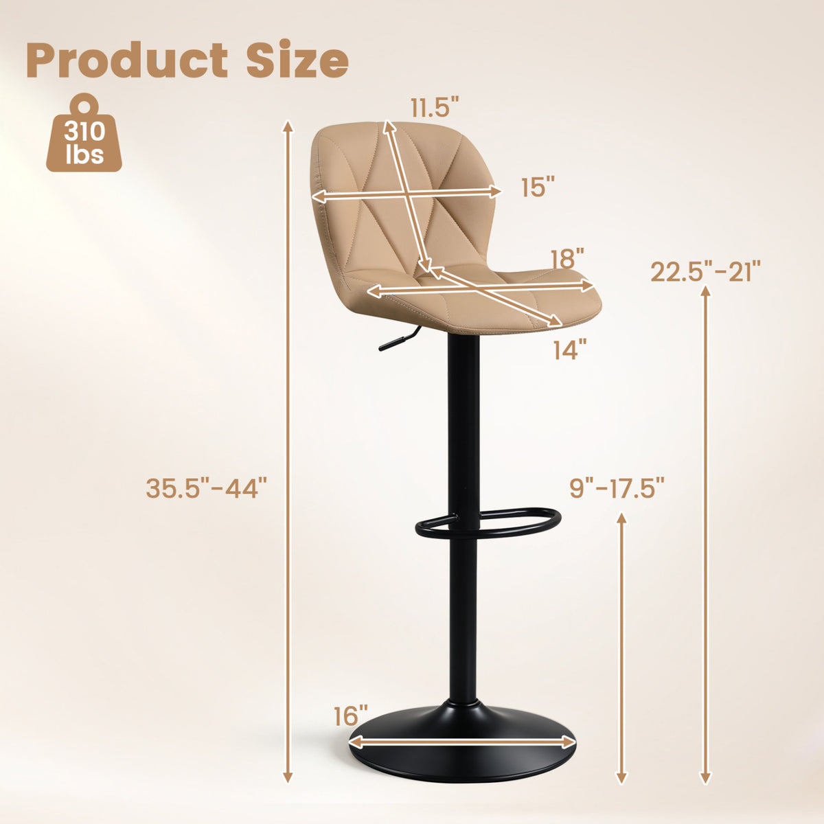 Set of 4 Upholstered Swivel Bar Stools with Adjustable Height and Curved Backs-Black