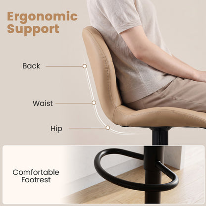 Set of 4 Upholstered Swivel Bar Stools with Adjustable Height and Curved Backs-Black