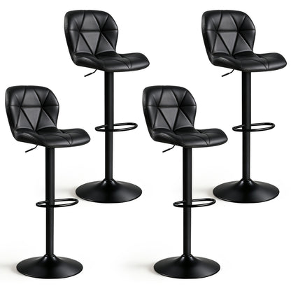 Set of 4 Upholstered Swivel Bar Stools with Adjustable Height and Curved Backs-Black