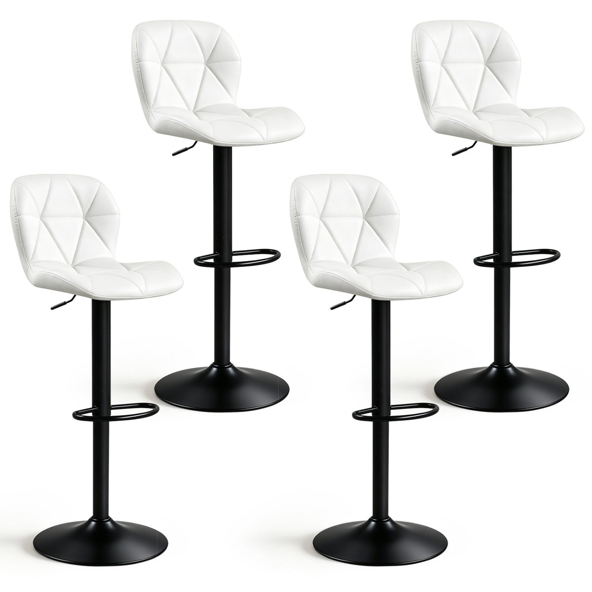 Set of 4 Upholstered Swivel Bar Stools with Adjustable Height and Curved Backs-Black