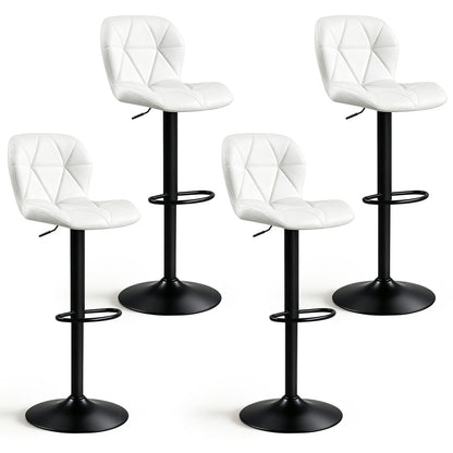 Set of 4 Upholstered Swivel Bar Stools with Adjustable Height and Curved Backs-Black