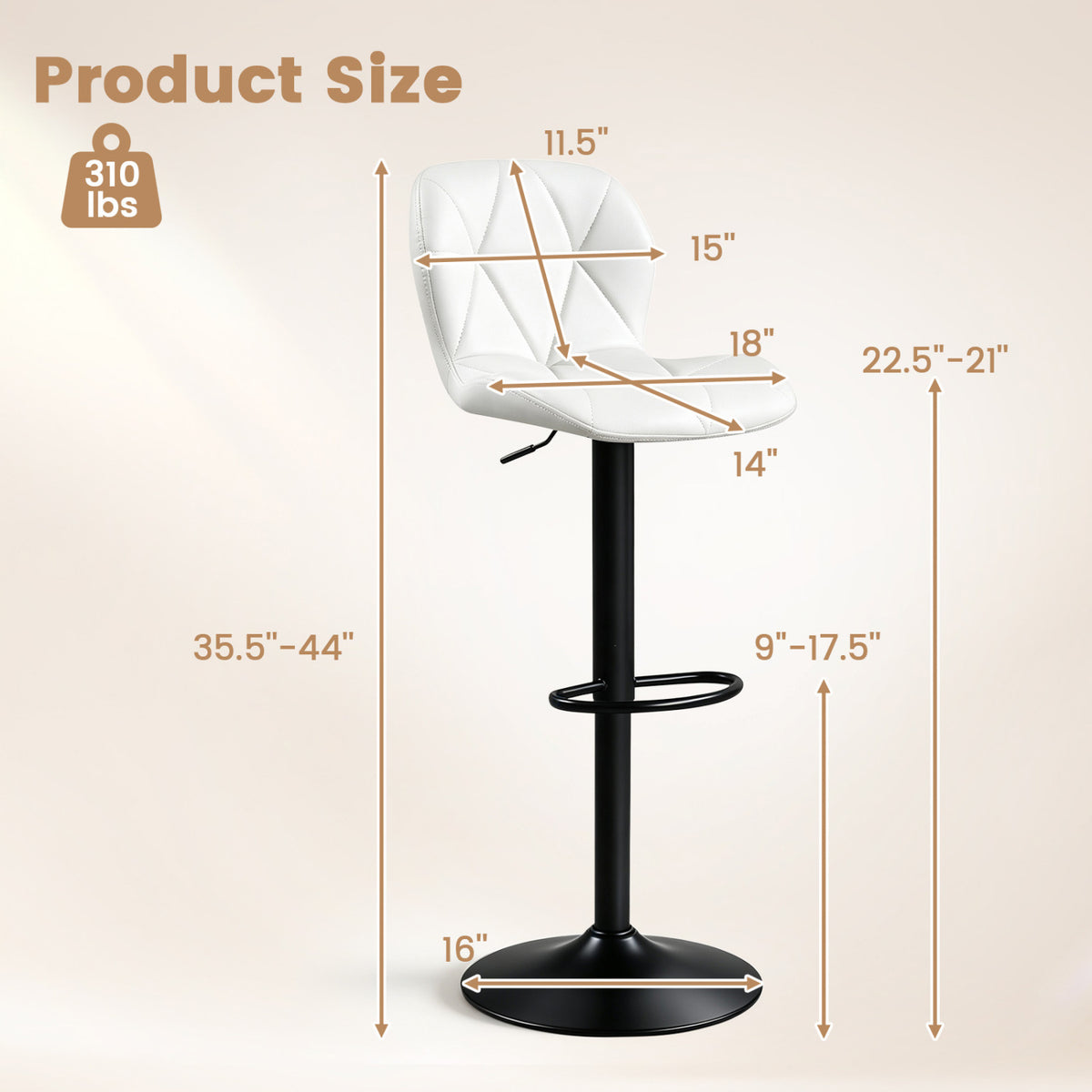 Set of 4 Upholstered Swivel Bar Stools with Adjustable Height and Curved Backs-Black