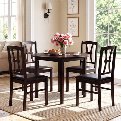 Set of 4 Wooden Dining Chairs with Faux Leather Padded Seat for Kitchen-Black