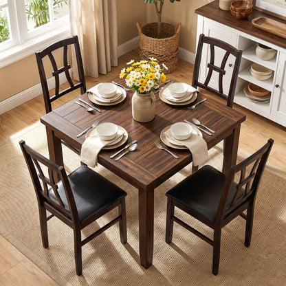 Set of 4 Wooden Dining Chairs with Faux Leather Padded Seat for Kitchen-Black