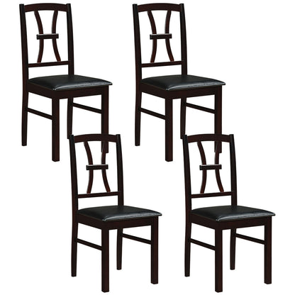 Set of 4 Wooden Dining Chairs with Faux Leather Padded Seat for Kitchen-Black