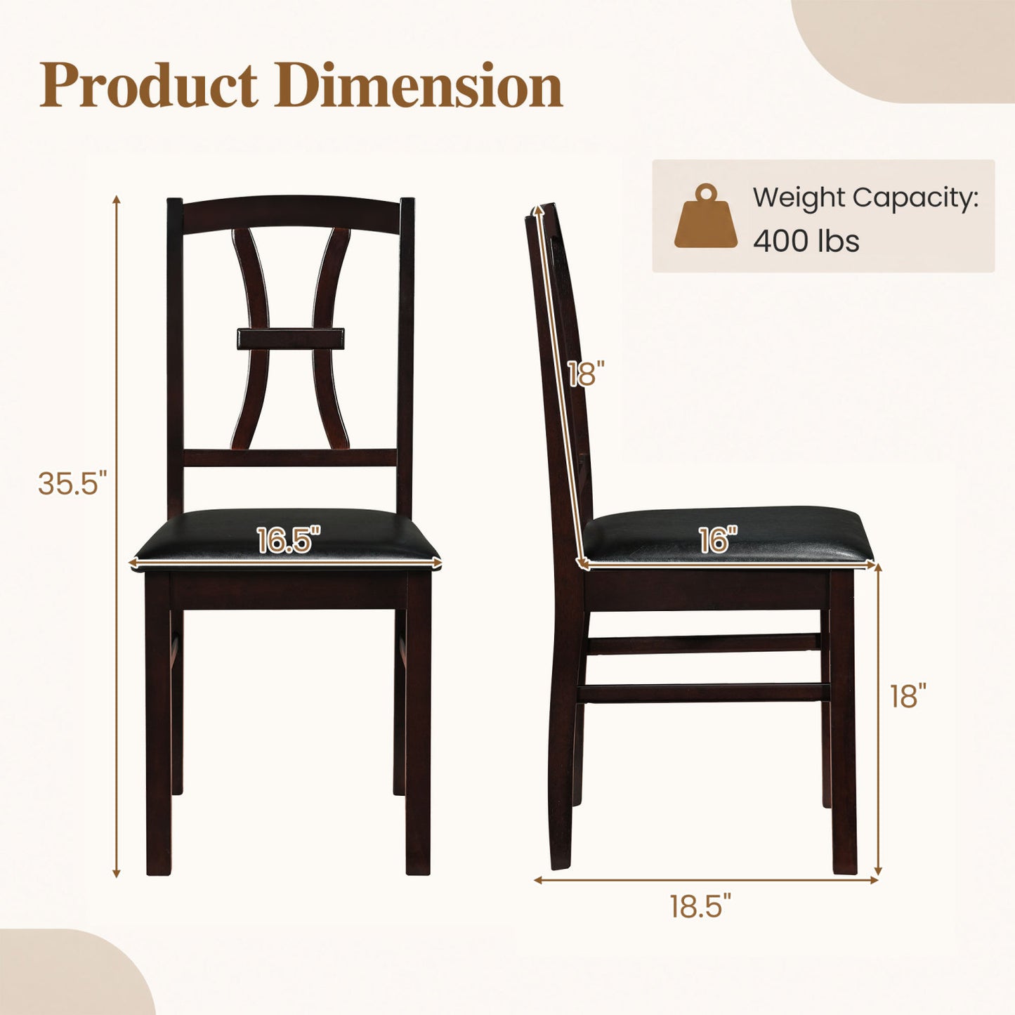Set of 4 Wooden Dining Chairs with Faux Leather Padded Seat for Kitchen-Black