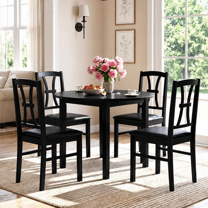 Set of 4 Wooden Dining Chairs with Faux Leather Padded Seat for Kitchen-Black