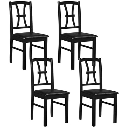 Set of 4 Wooden Dining Chairs with Faux Leather Padded Seat for Kitchen-Black