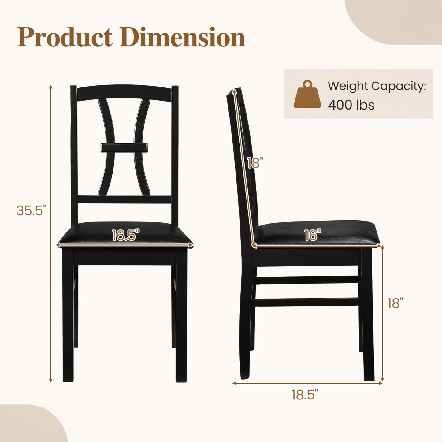Set of 4 Wooden Dining Chairs with Faux Leather Padded Seat for Kitchen-Black