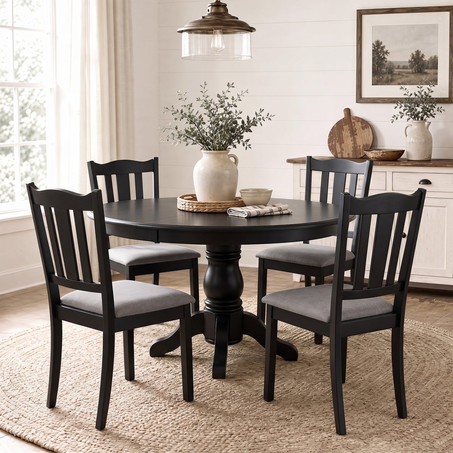 Set of 4 Wooden Dining Chair with Hollow Back and Soft-padded Cushion-Black