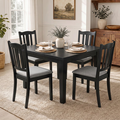 Set of 4 Wooden Dining Chair with Hollow Back and Soft-padded Cushion-Black