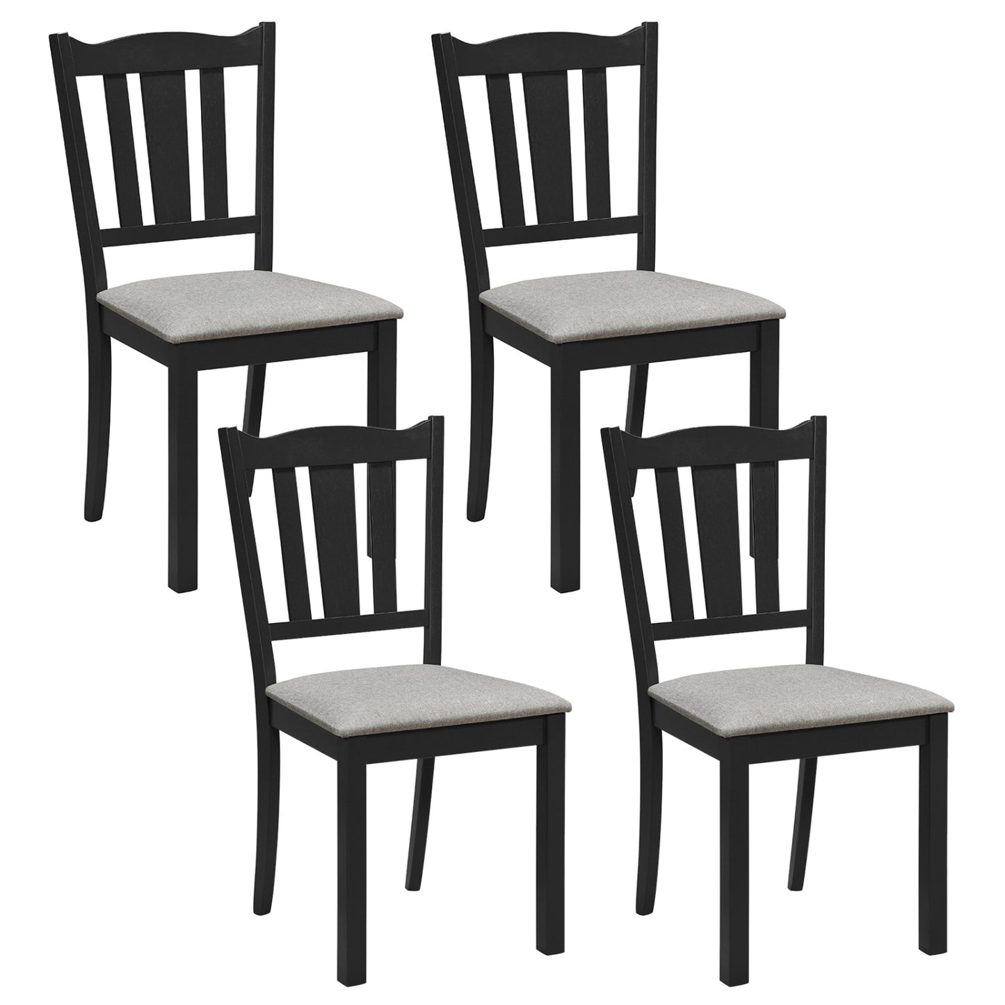 Set of 4 Wooden Dining Chair with Hollow Back and Soft-padded Cushion-Black