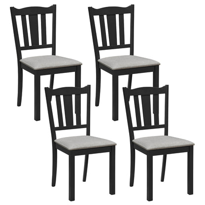 Set of 4 Wooden Dining Chair with Hollow Back and Soft-padded Cushion-Black