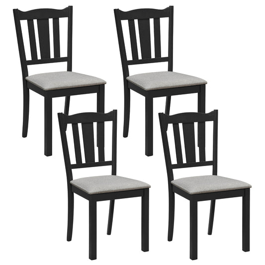 Set of 4 Wooden Dining Chair with Hollow Back and Soft-padded Cushion-Black