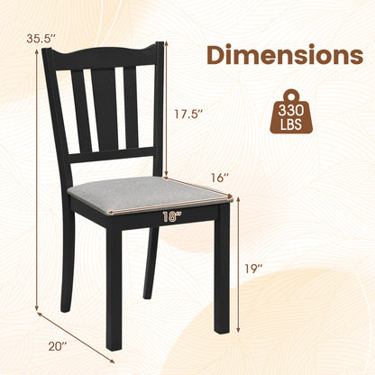 Set of 4 Wooden Dining Chair with Hollow Back and Soft-padded Cushion-Black
