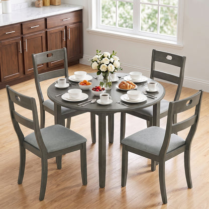 Set of 4 Wooden Dining Chairs with Padded Seats and Rubber Wood Frame-Gray