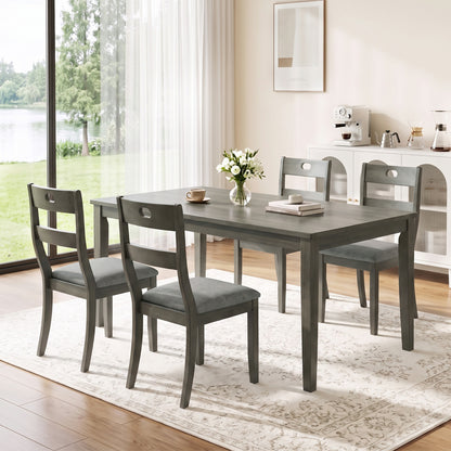 Set of 4 Wooden Dining Chairs with Padded Seats and Rubber Wood Frame-Gray