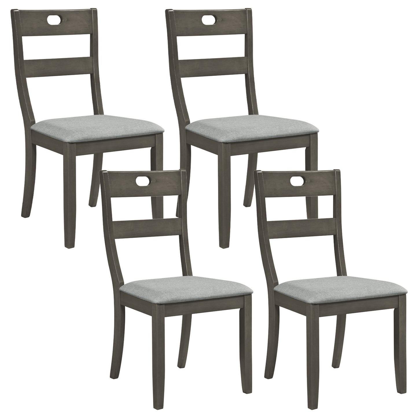 Set of 4 Wooden Dining Chairs with Padded Seats and Rubber Wood Frame-Gray