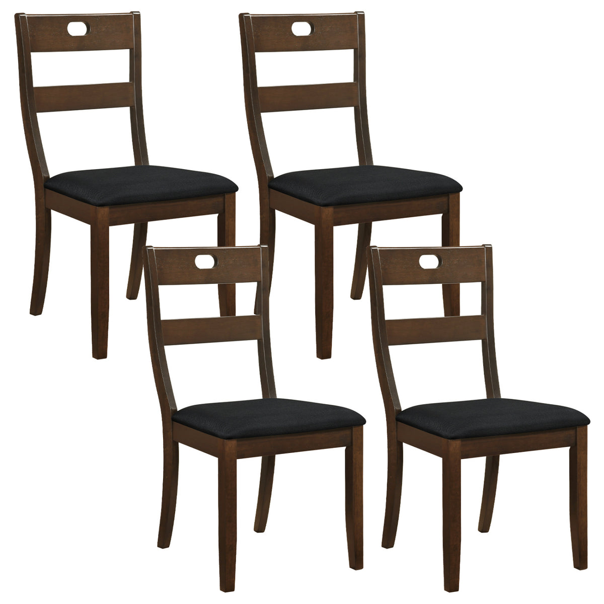 Set of 4 Wooden Dining Chairs with Padded Seats and Rubber Wood Frame-Gray
