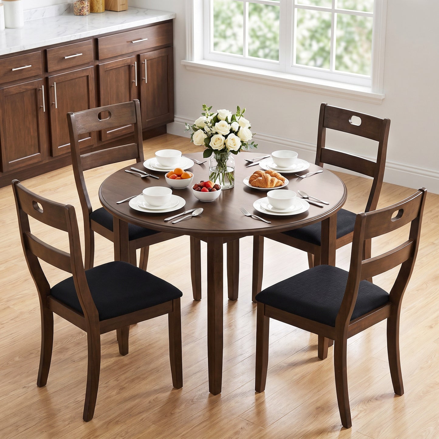 Set of 4 Wooden Dining Chairs with Padded Seats and Rubber Wood Frame-Gray