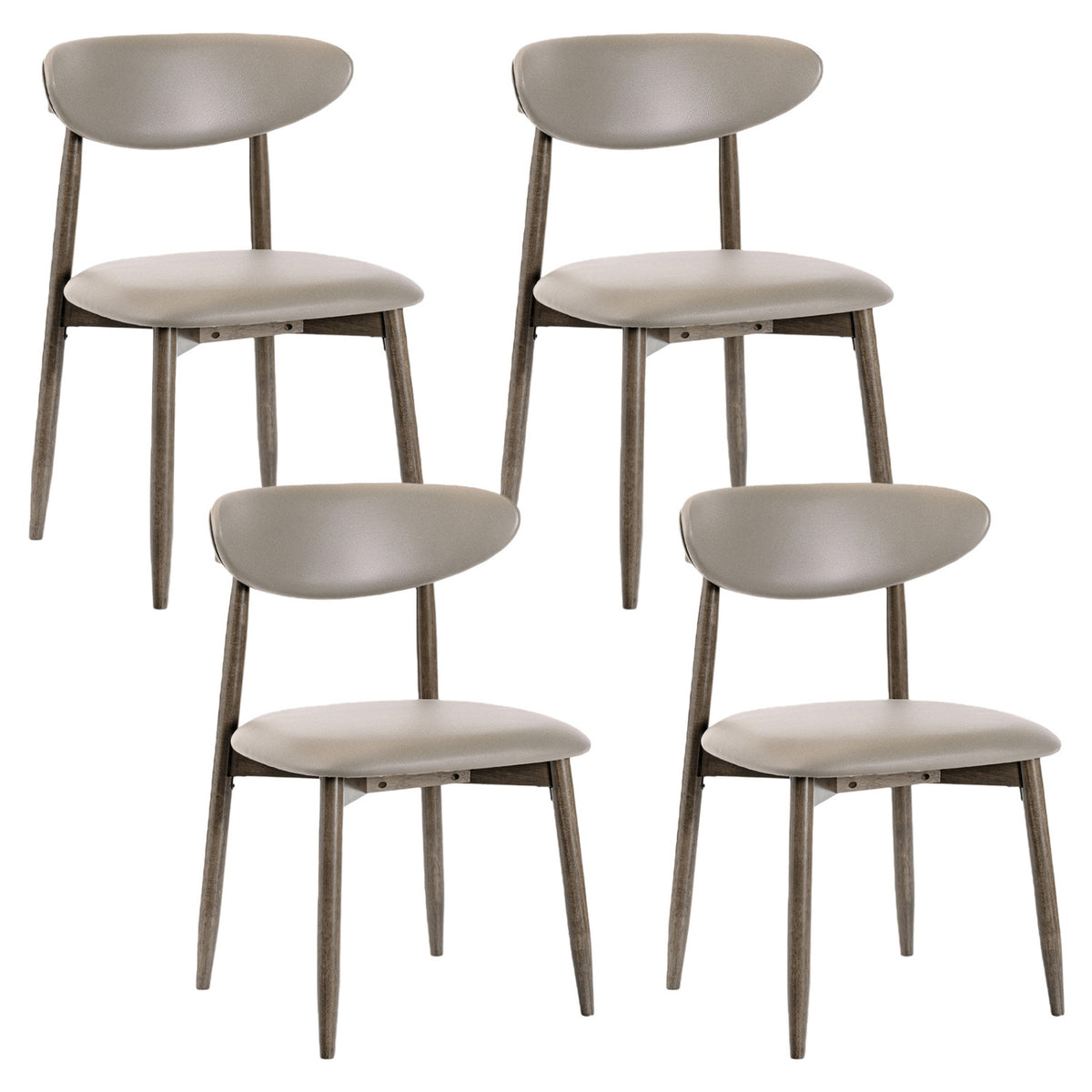 Set of 4 beige wooden modern upholstered dining chairs with curved backrests, ideal for kitchen and dining room decor.