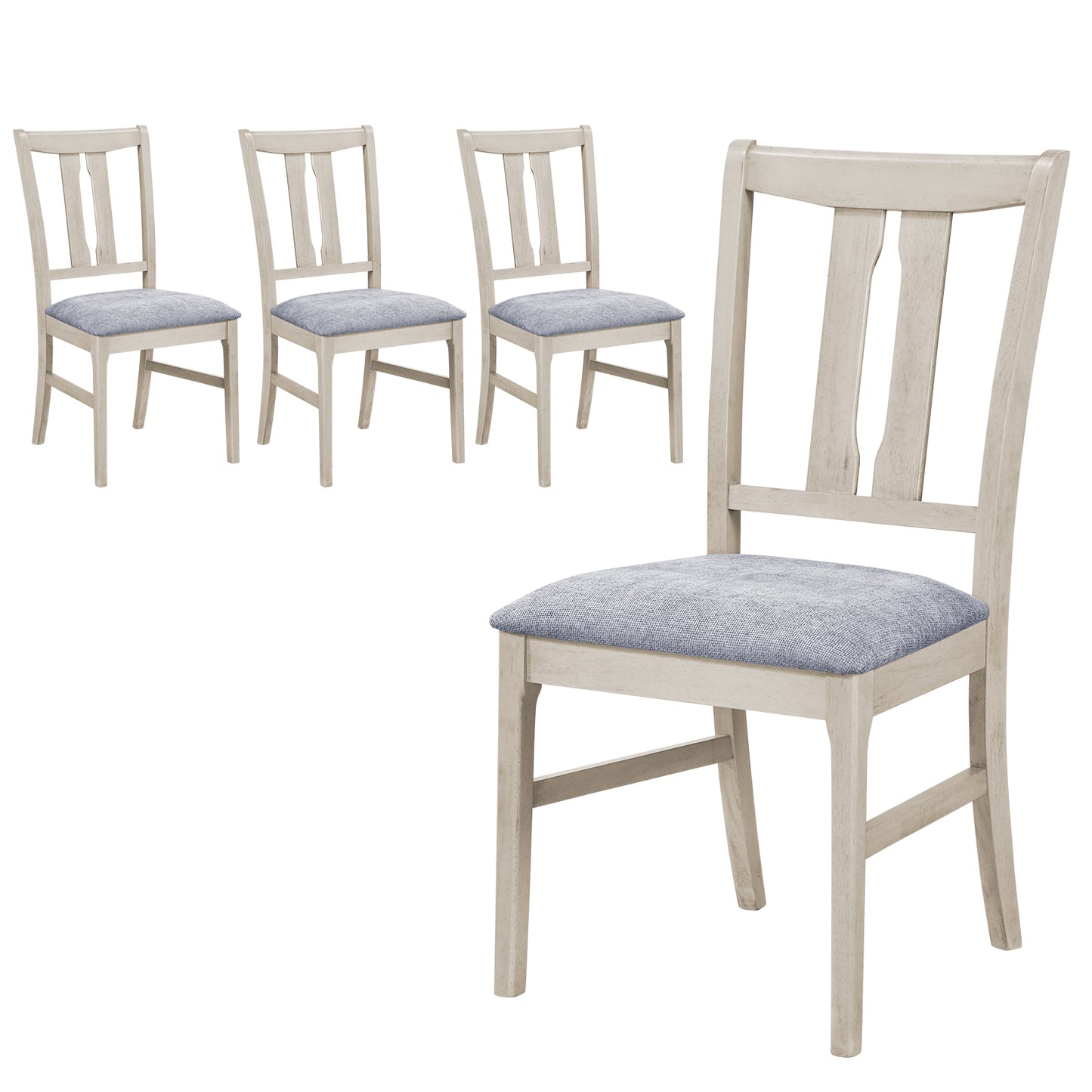 Set of 4 Wooden Upholstered Dining Chairs with High Curved Back-Gray