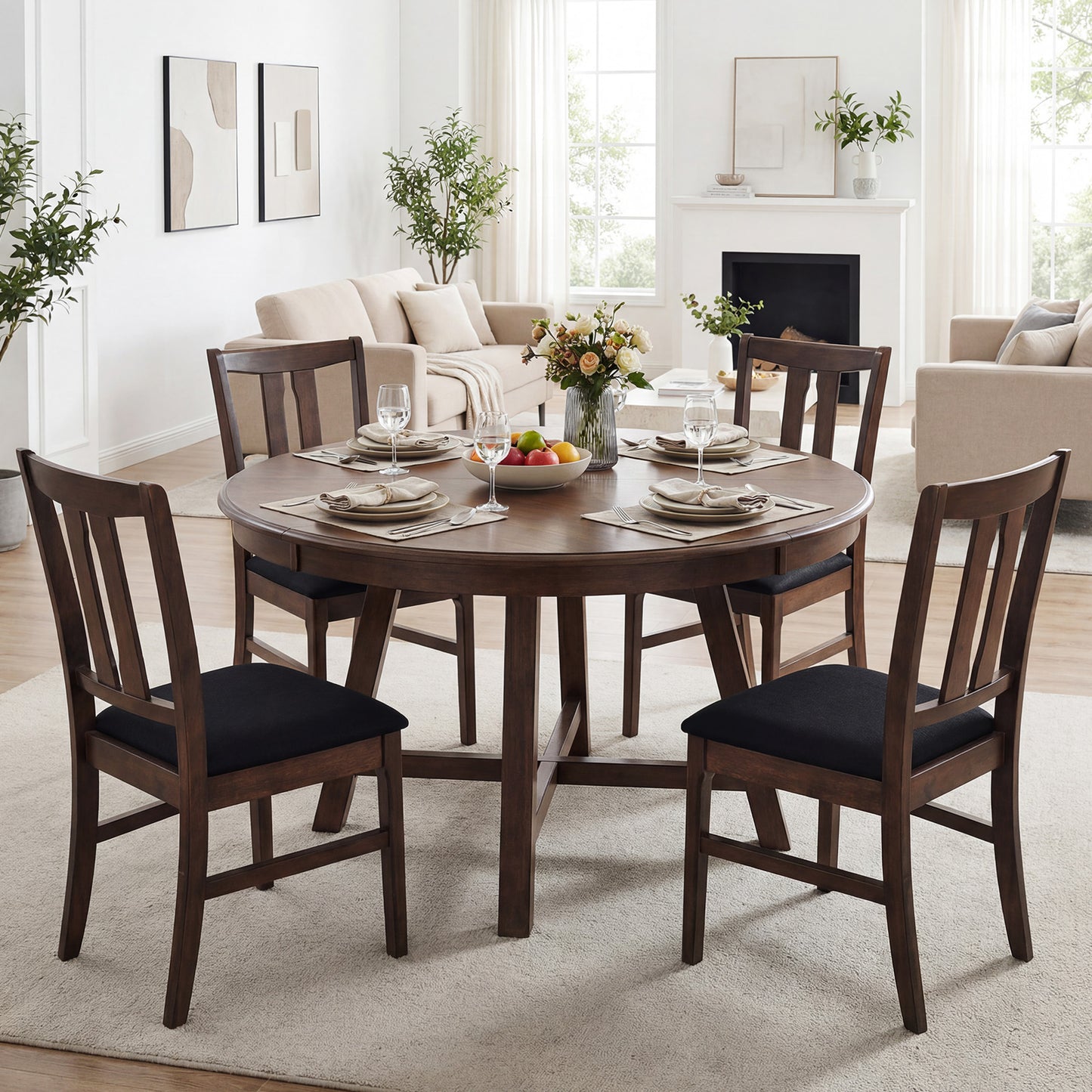 Set of 4 Wooden Upholstered Dining Chairs with High Curved Back-Gray