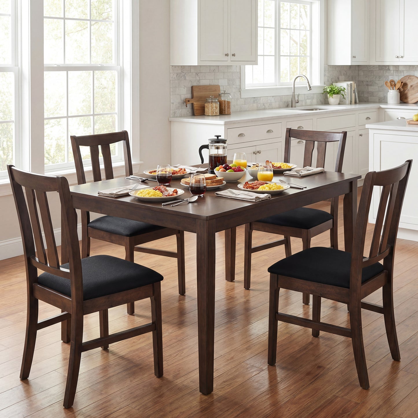 Set of 4 Wooden Upholstered Dining Chairs with High Curved Back-Gray
